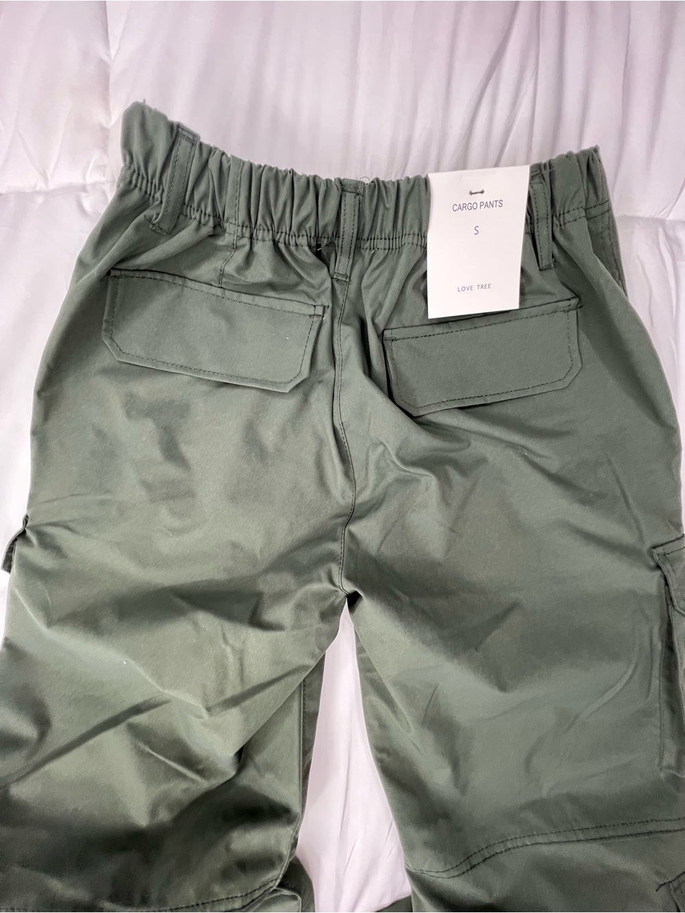 Love Tree Olive Green Wide Leg Cargo Jumpsuit Pants - Picture 2 of 3
